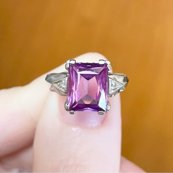 HDS 10K Purple Sapphire Diamond Art Deco style vintage lab created gold …​ - Picture 2 of 11